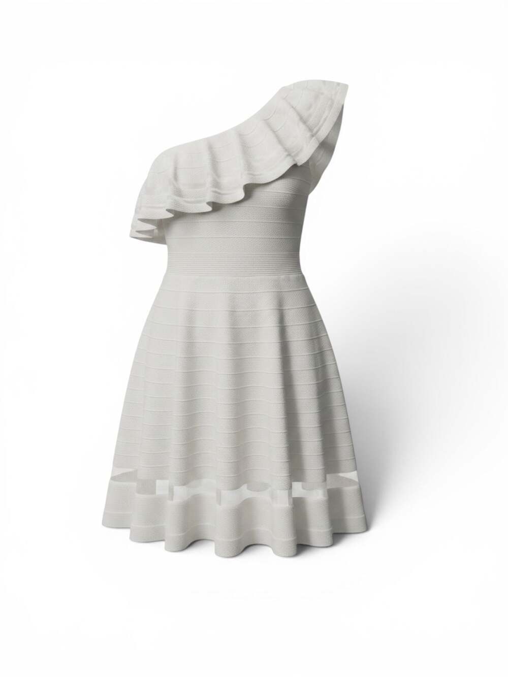 Ted Baker London Streena Knit Skater Dress Size 3 (US 8) White One Shoulder Ruff - Picture 3 of 7